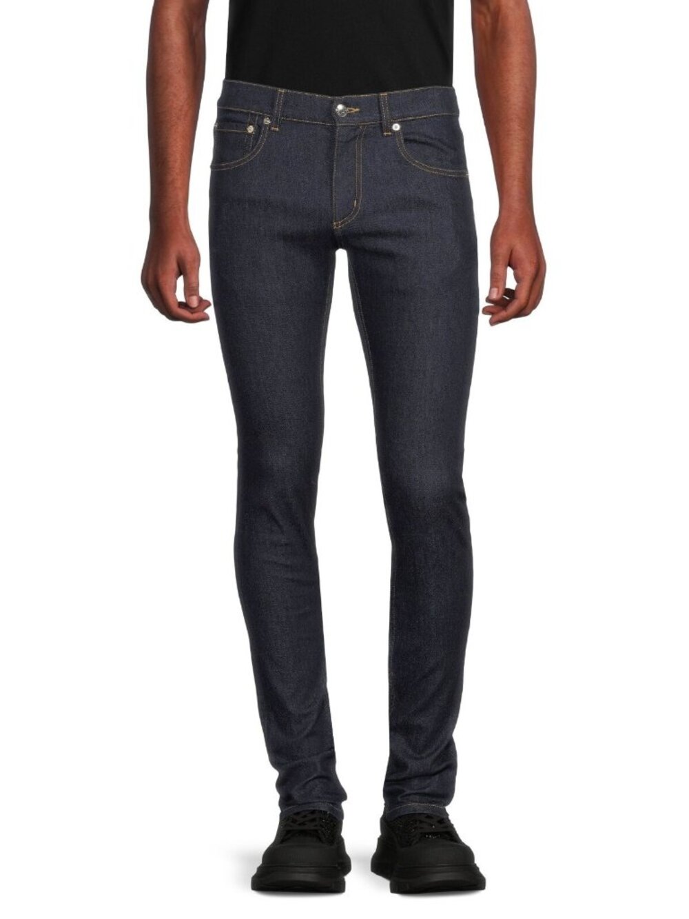 Alexander Mcqueen Mens Low Rise Tapered Fit Raw Denim Jeans Navy Size 46 / US 36